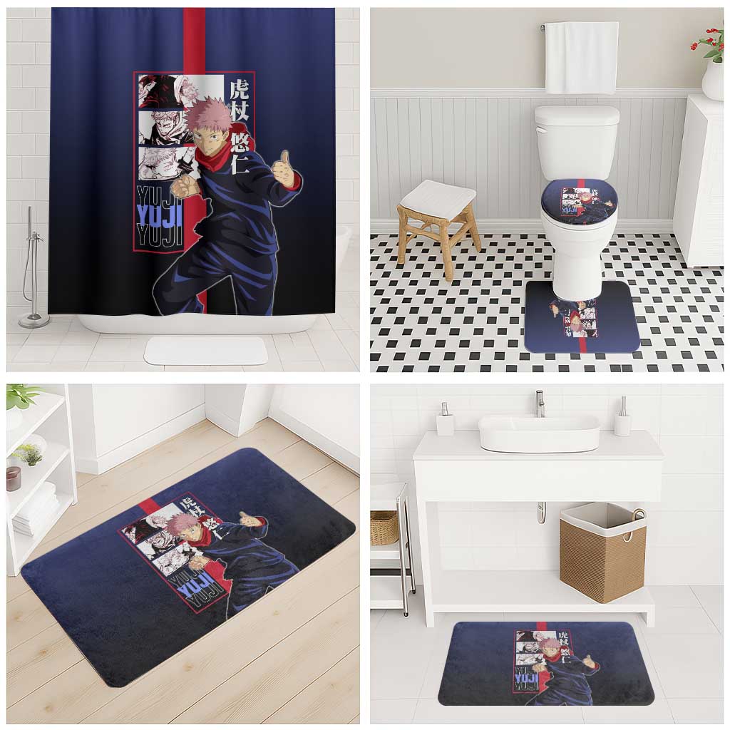Yuji Itadori from Jujutsu Kaisen Bathroom Set with Action Pose and Energetic Expressions Design - The Mazicc