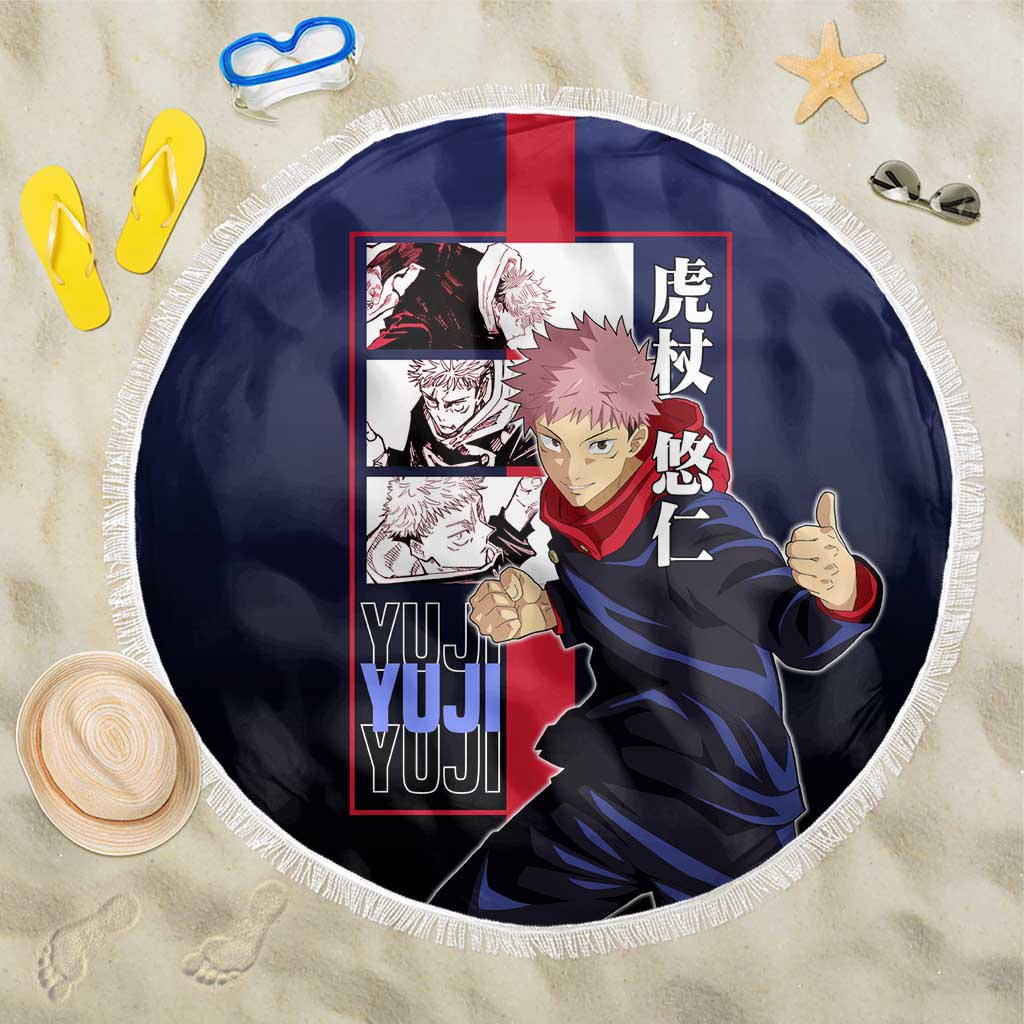Yuji Itadori from Jujutsu Kaisen Beach Blanket with Action Pose and Energetic Expressions Design - The Mazicc
