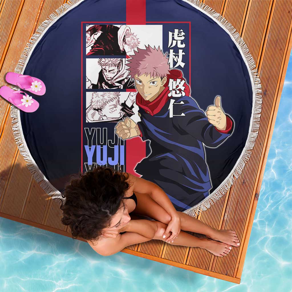 Yuji Itadori from Jujutsu Kaisen Beach Blanket with Action Pose and Energetic Expressions Design - The Mazicc