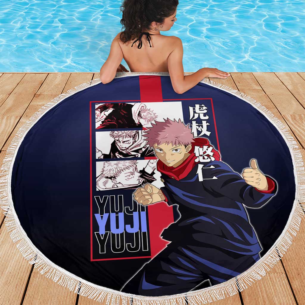 Yuji Itadori from Jujutsu Kaisen Beach Blanket with Action Pose and Energetic Expressions Design - The Mazicc