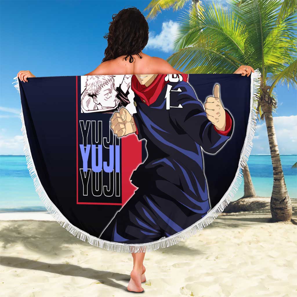 Yuji Itadori from Jujutsu Kaisen Beach Blanket with Action Pose and Energetic Expressions Design - The Mazicc
