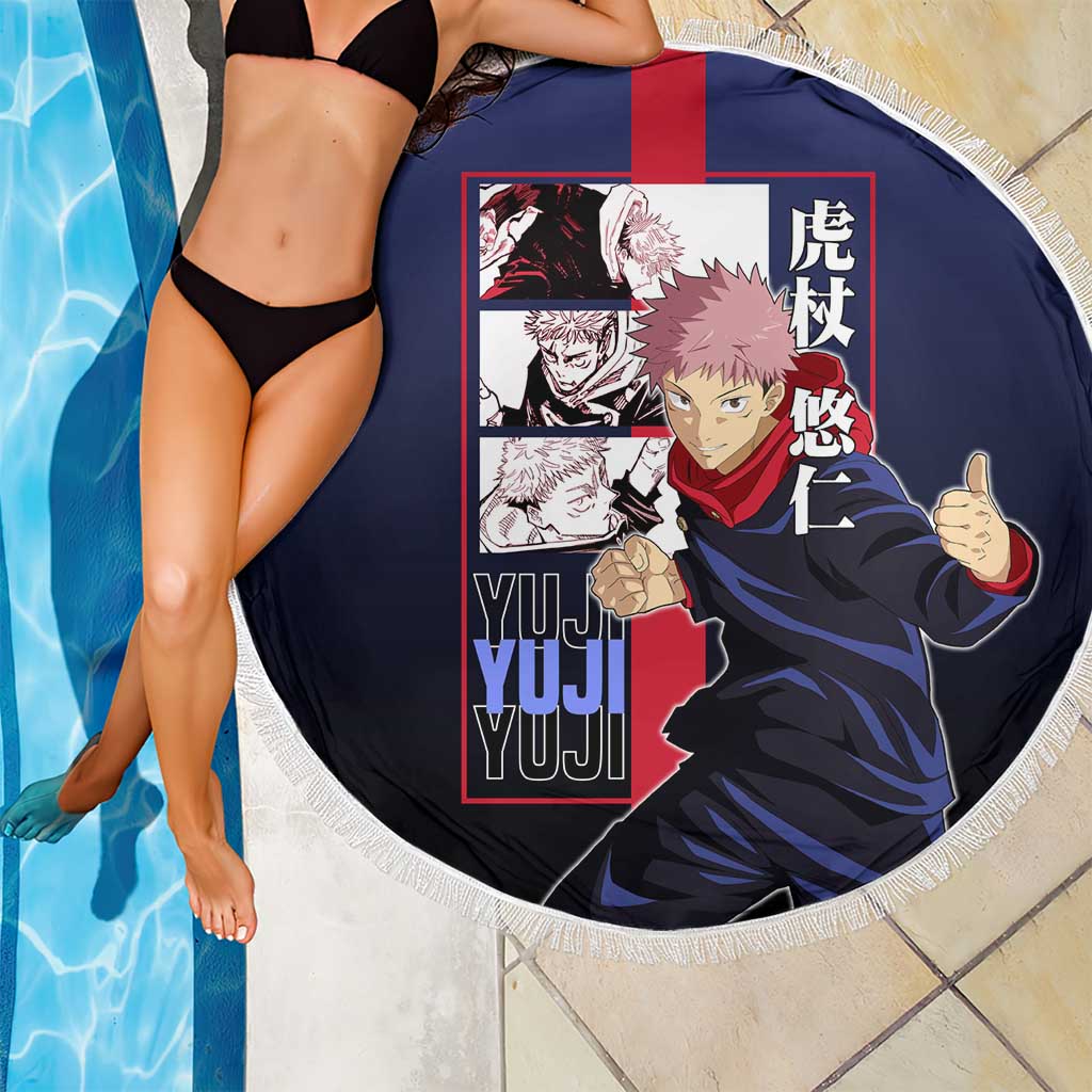 Yuji Itadori from Jujutsu Kaisen Beach Blanket with Action Pose and Energetic Expressions Design - The Mazicc