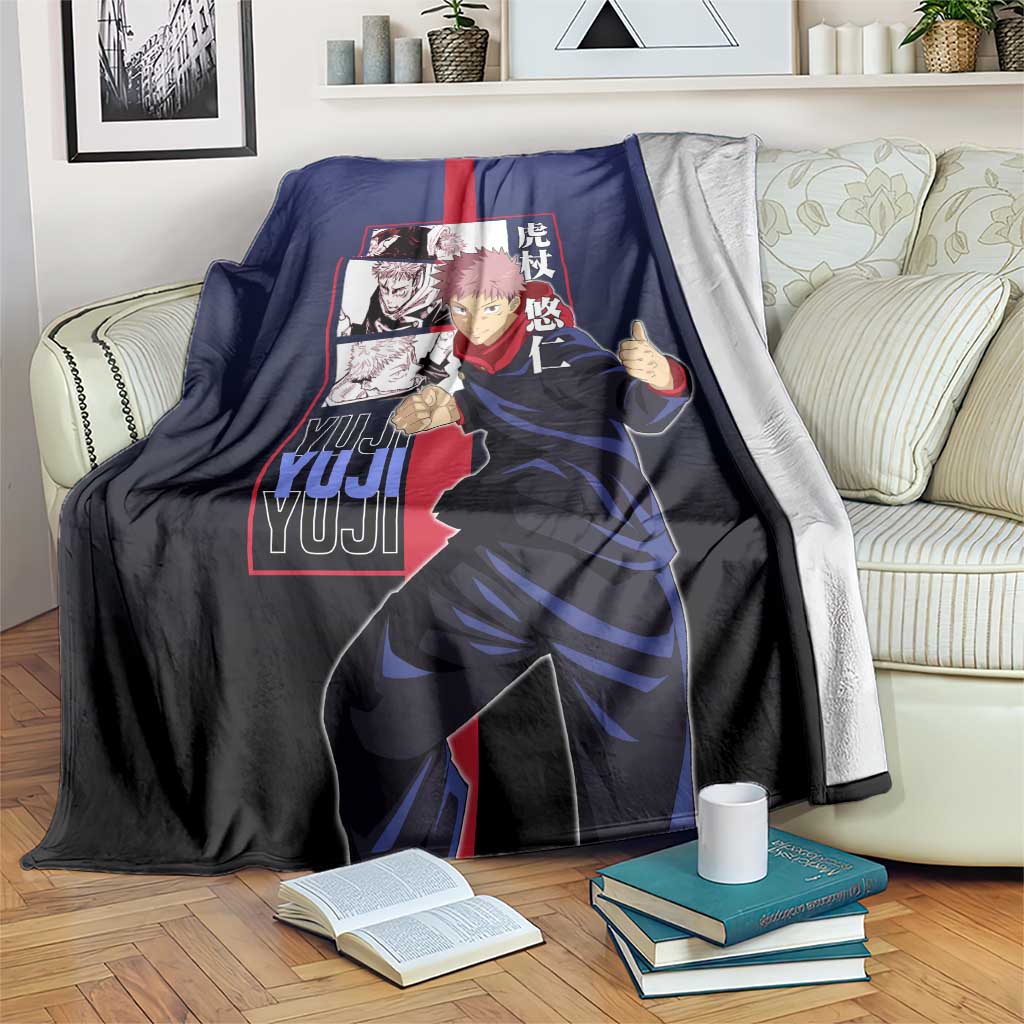 Yuji Itadori from Jujutsu Kaisen Blanket with Action Pose and Energetic Expressions Design - The Mazicc