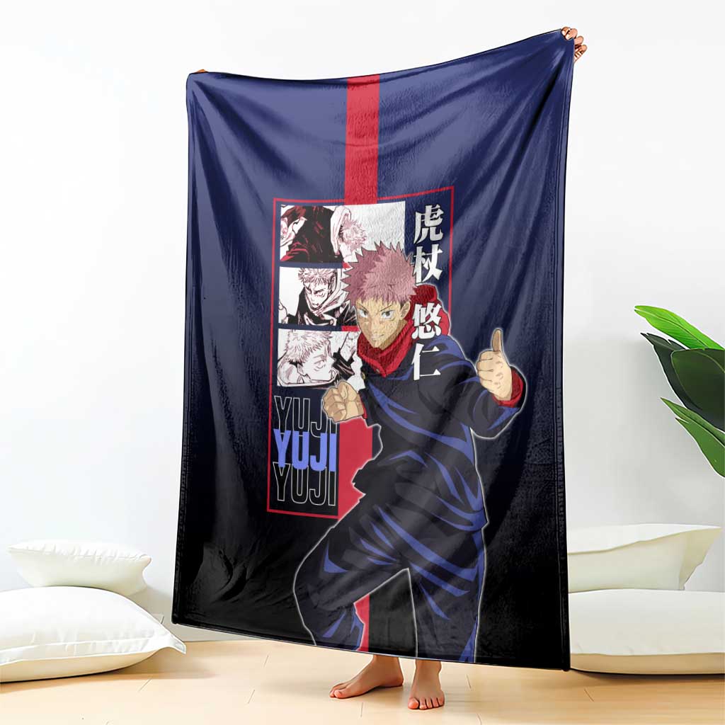Yuji Itadori from Jujutsu Kaisen Blanket with Action Pose and Energetic Expressions Design - The Mazicc