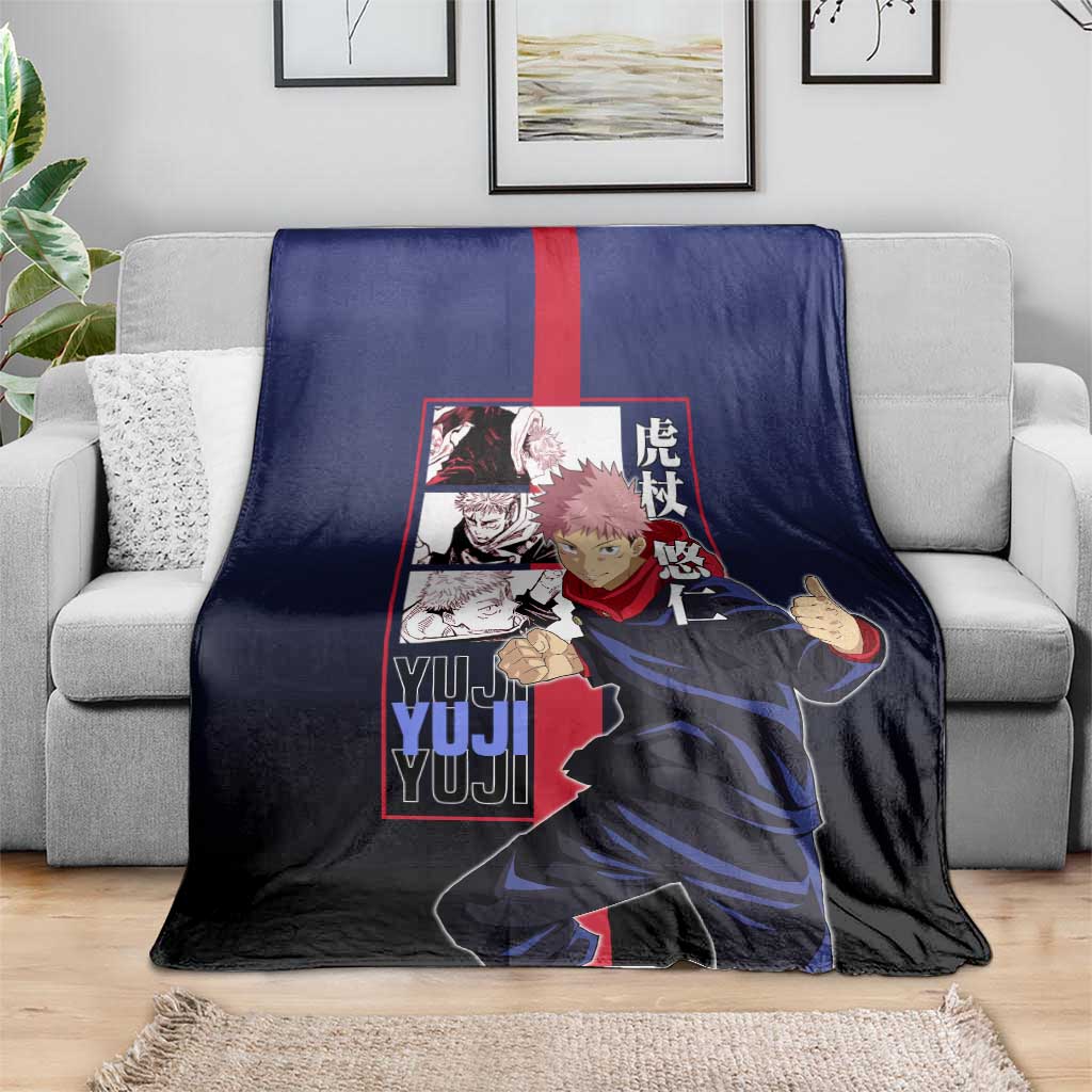 Yuji Itadori from Jujutsu Kaisen Blanket with Action Pose and Energetic Expressions Design - The Mazicc