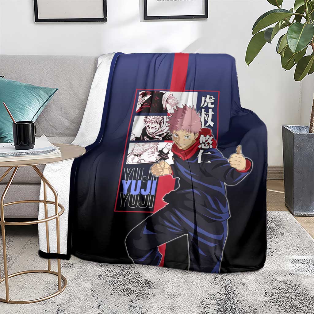 Yuji Itadori from Jujutsu Kaisen Blanket with Action Pose and Energetic Expressions Design - The Mazicc