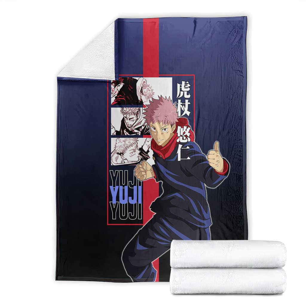 Yuji Itadori from Jujutsu Kaisen Blanket with Action Pose and Energetic Expressions Design - The Mazicc