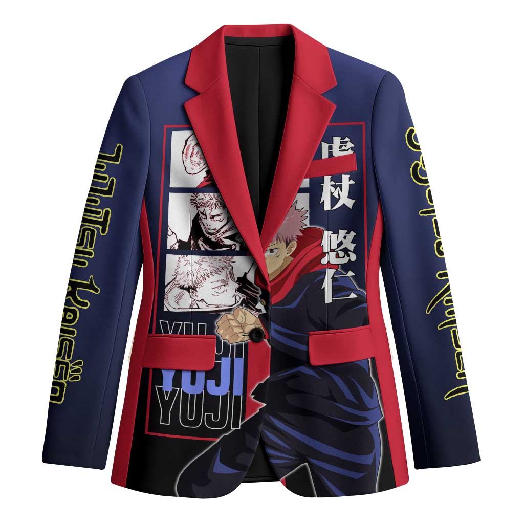 Yuji Itadori from Jujutsu Kaisen Blazer with Action Pose and Energetic Expressions Design - The Mazicc