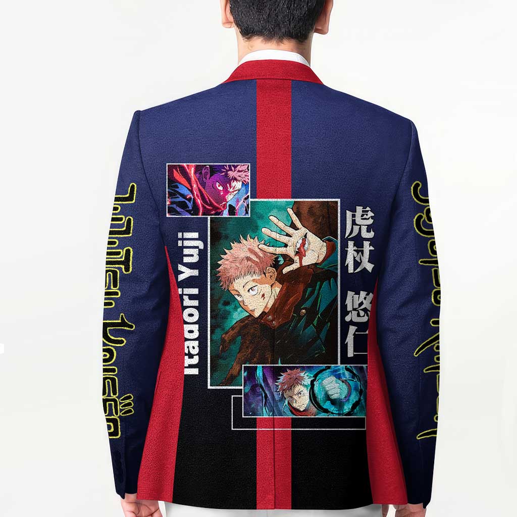 Yuji Itadori from Jujutsu Kaisen Blazer with Action Pose and Energetic Expressions Design - The Mazicc