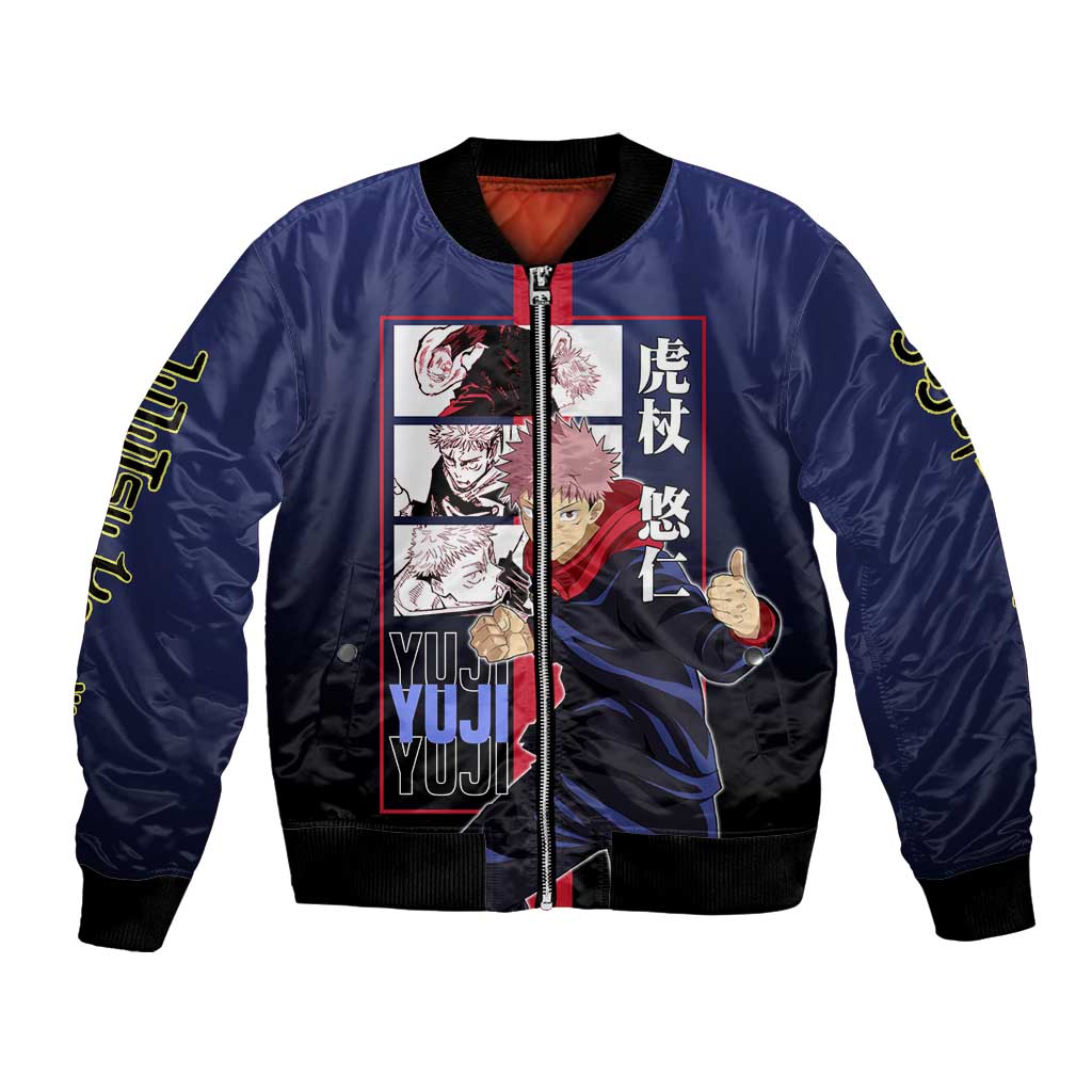 Yuji Itadori from Jujutsu Kaisen Bomber Jacket with Action Pose and Energetic Expressions Design - The Mazicc