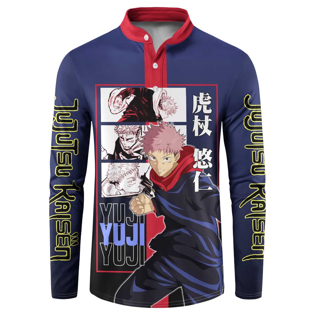 Yuji Itadori from Jujutsu Kaisen Button Sweatshirt with Action Pose and Energetic Expressions Design - The Mazicc