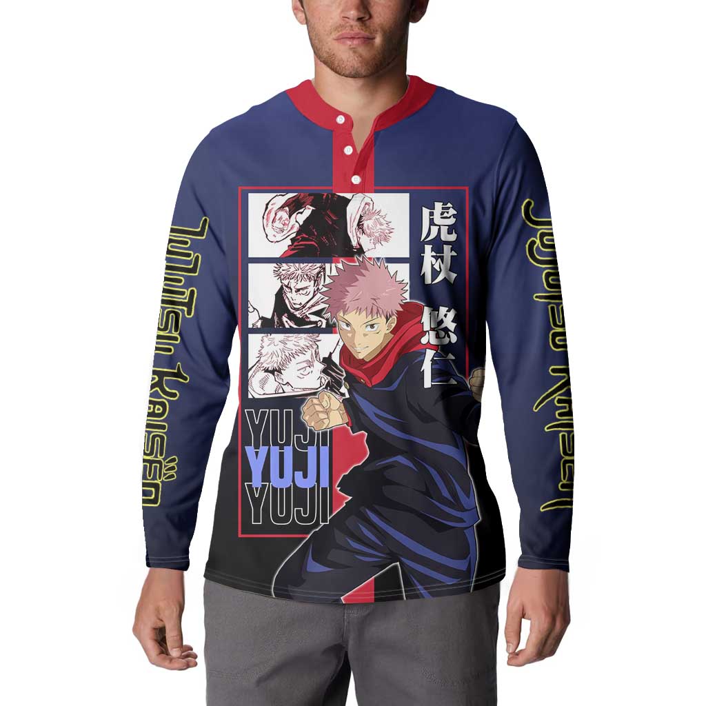 Yuji Itadori from Jujutsu Kaisen Button Sweatshirt with Action Pose and Energetic Expressions Design - The Mazicc