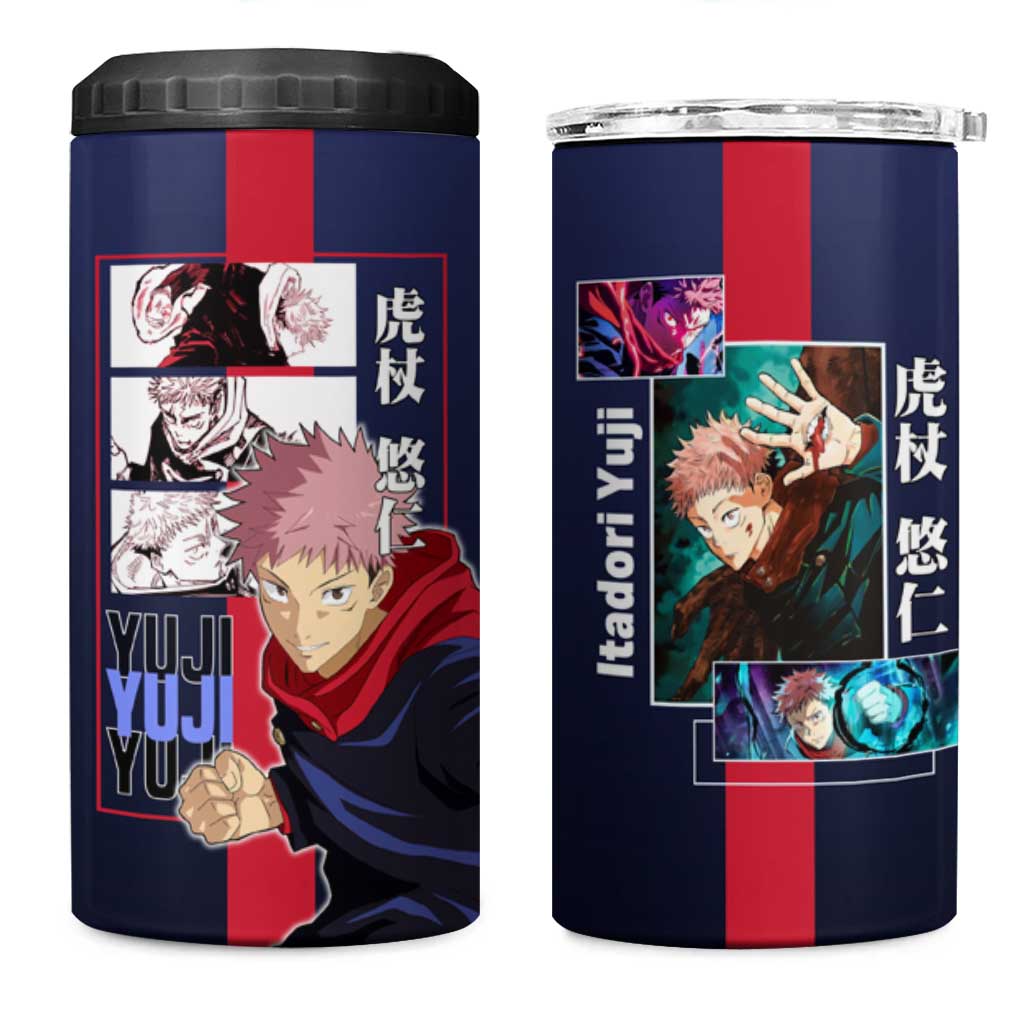 Yuji Itadori from Jujutsu Kaisen 4 in 1 Can Cooler Tumbler with Action Pose and Energetic Expressions Design - The Mazicc