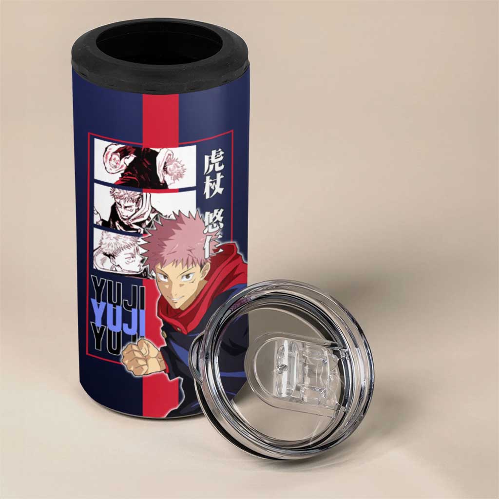 Yuji Itadori from Jujutsu Kaisen 4 in 1 Can Cooler Tumbler with Action Pose and Energetic Expressions Design - The Mazicc