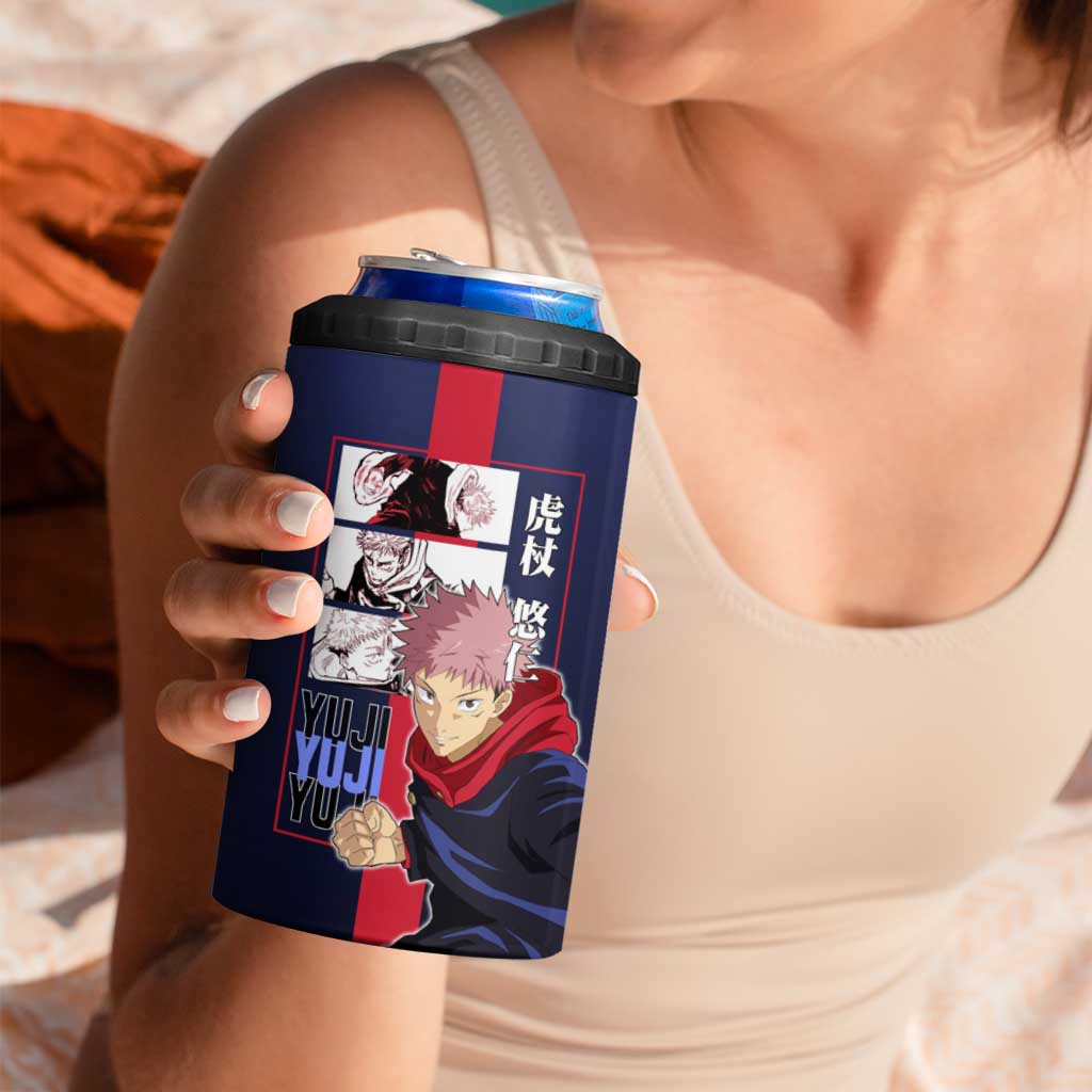 Yuji Itadori from Jujutsu Kaisen 4 in 1 Can Cooler Tumbler with Action Pose and Energetic Expressions Design - The Mazicc