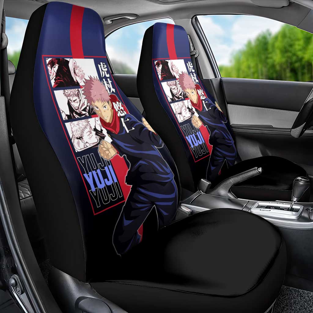 Yuji Itadori from Jujutsu Kaisen Car Seat Cover with Action Pose and Energetic Expressions Design - The Mazicc