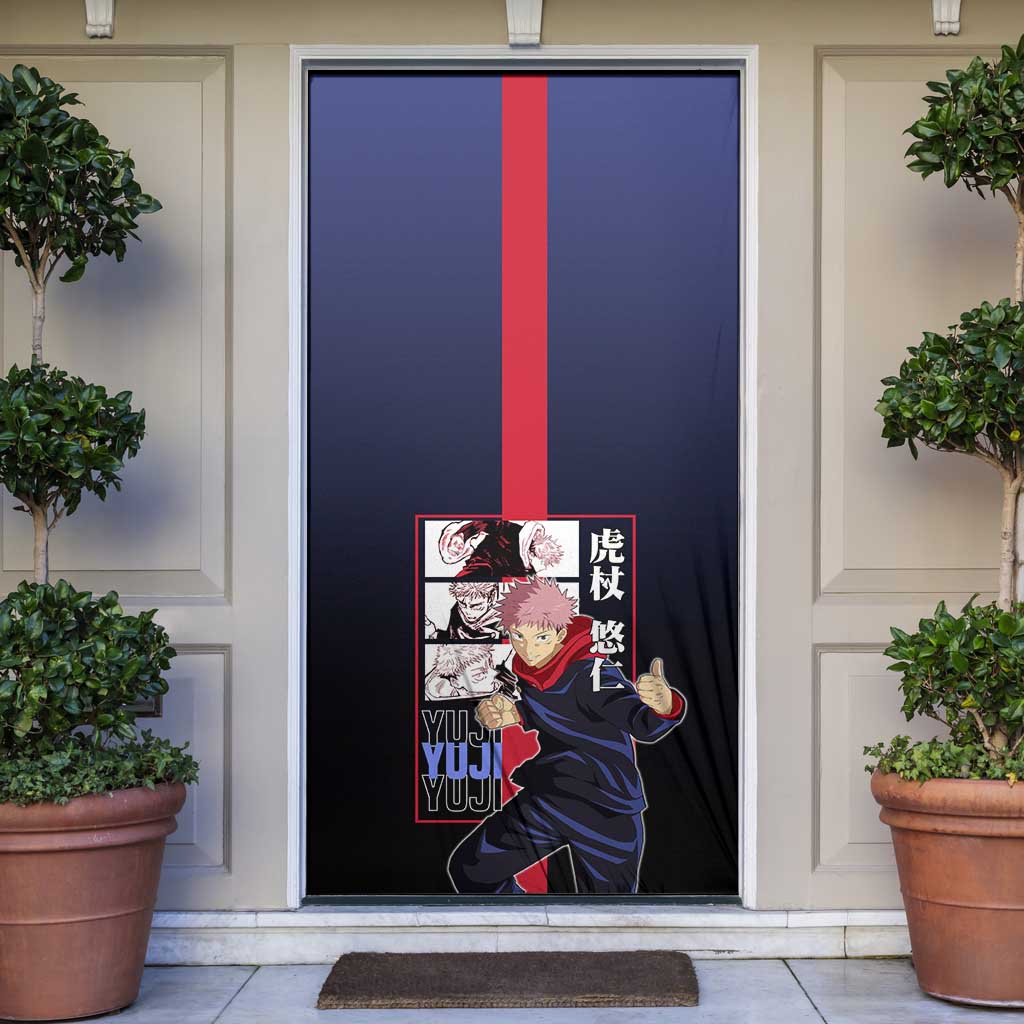 Yuji Itadori from Jujutsu Kaisen Door Cover with Action Pose and Energetic Expressions Design - The Mazicc