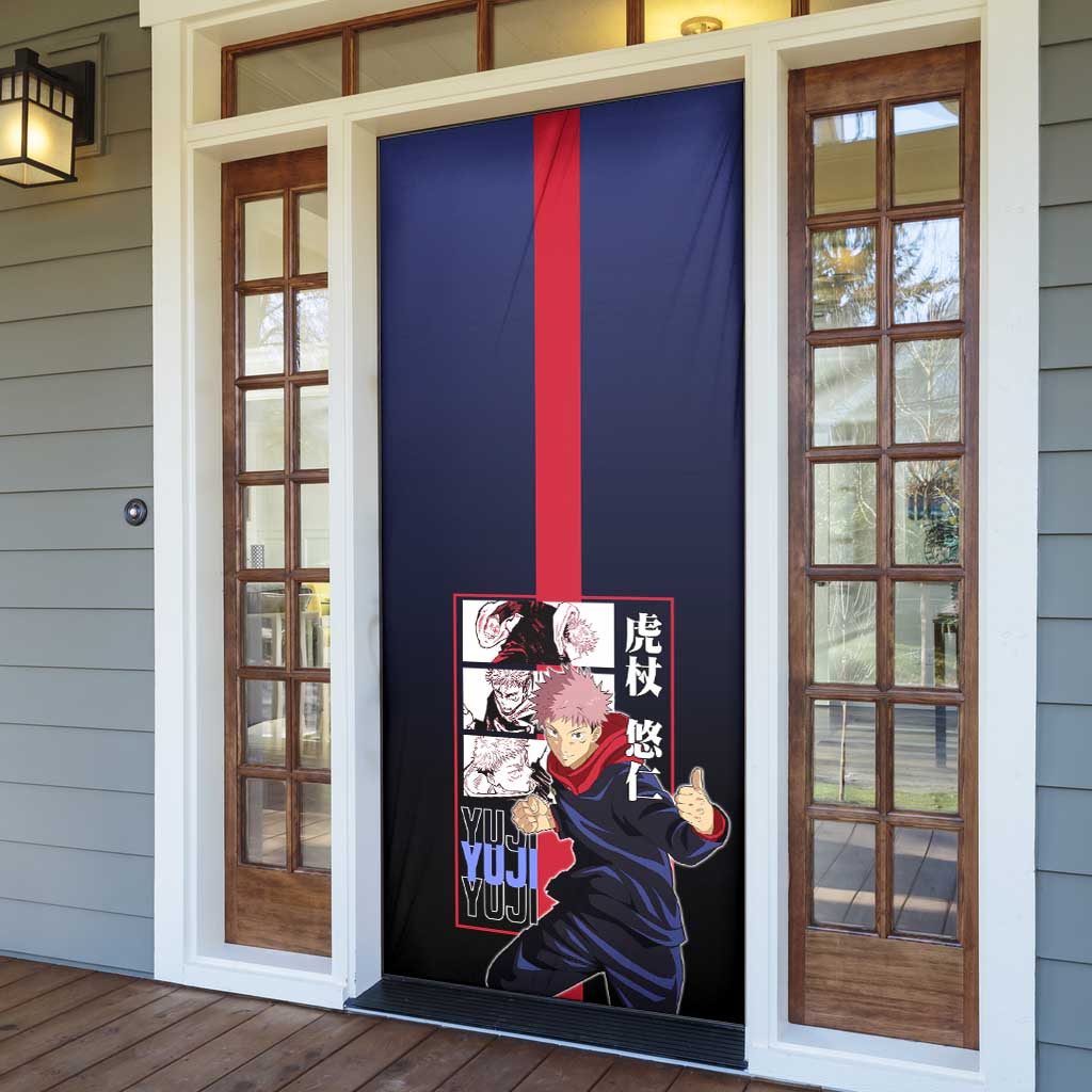 Yuji Itadori from Jujutsu Kaisen Door Cover with Action Pose and Energetic Expressions Design - The Mazicc