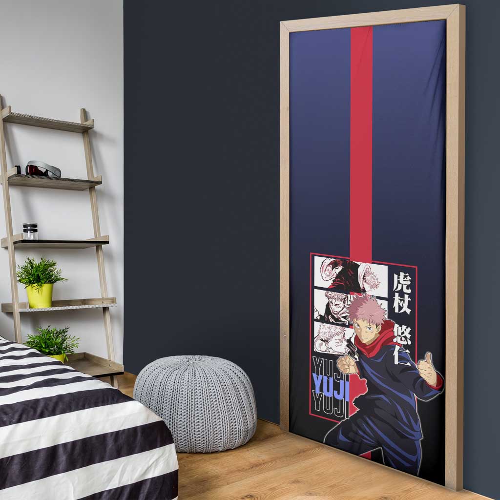 Yuji Itadori from Jujutsu Kaisen Door Cover with Action Pose and Energetic Expressions Design - The Mazicc