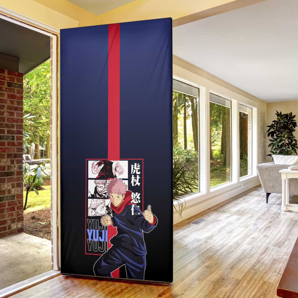 Yuji Itadori from Jujutsu Kaisen Door Cover with Action Pose and Energetic Expressions Design - The Mazicc