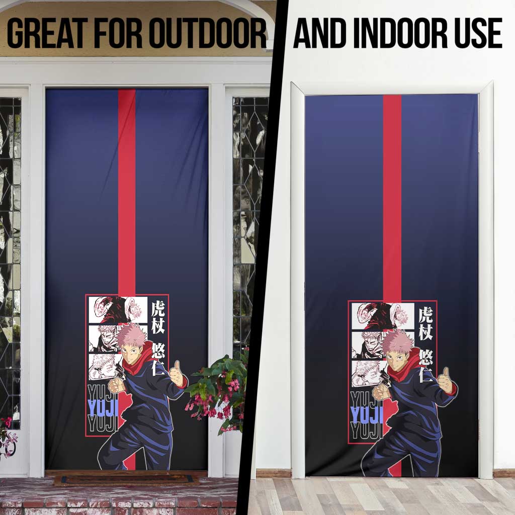 Yuji Itadori from Jujutsu Kaisen Door Cover with Action Pose and Energetic Expressions Design - The Mazicc