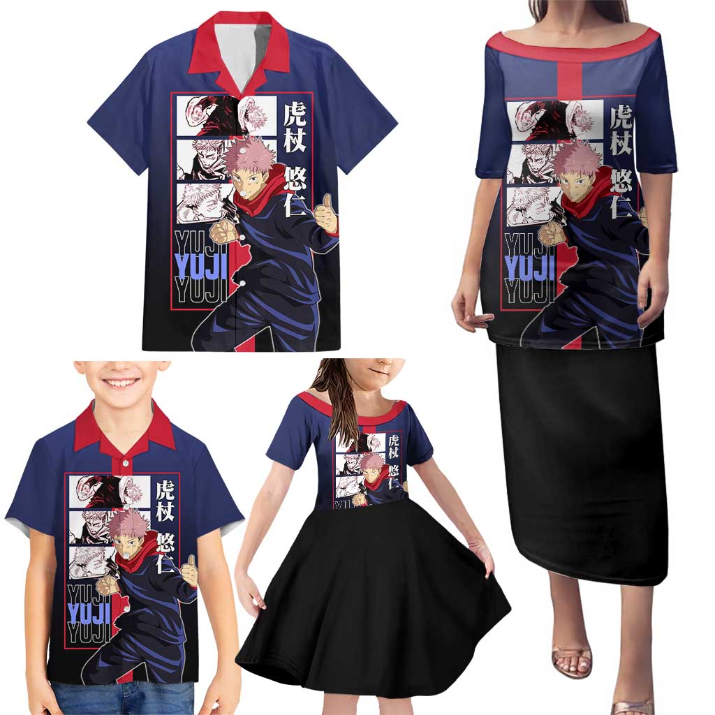 Yuji Itadori from Jujutsu Kaisen Family Matching Puletasi and Hawaiian Shirt with Action Pose and Energetic Expressions Design - The Mazicc