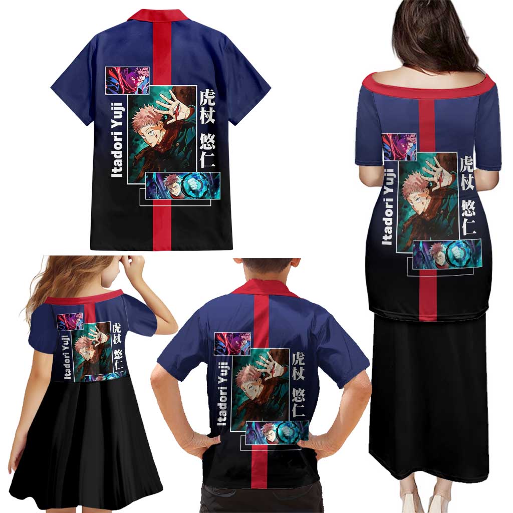Yuji Itadori from Jujutsu Kaisen Family Matching Puletasi and Hawaiian Shirt with Action Pose and Energetic Expressions Design - The Mazicc