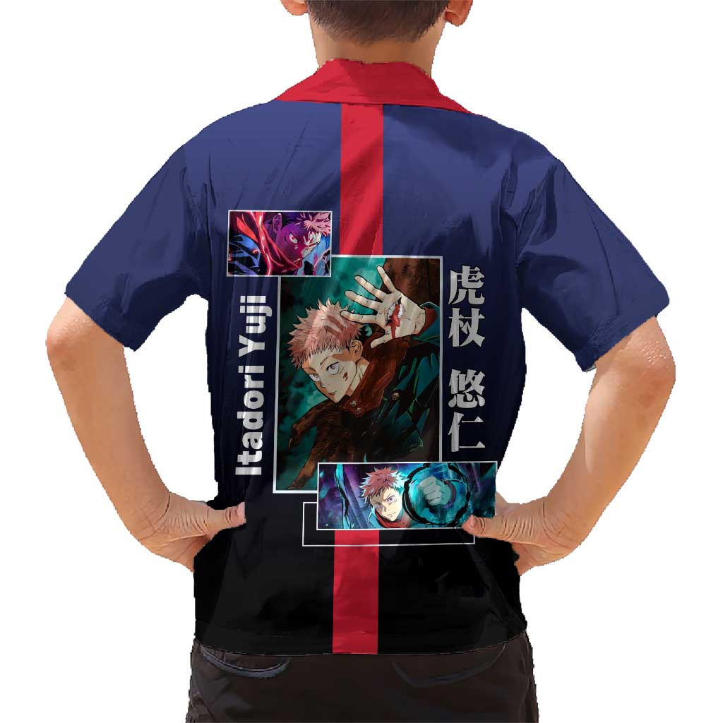 Yuji Itadori from Jujutsu Kaisen Family Matching Short Sleeve Bodycon Dress and Hawaiian Shirt with Action Pose and Energetic Expressions Design - The Mazicc