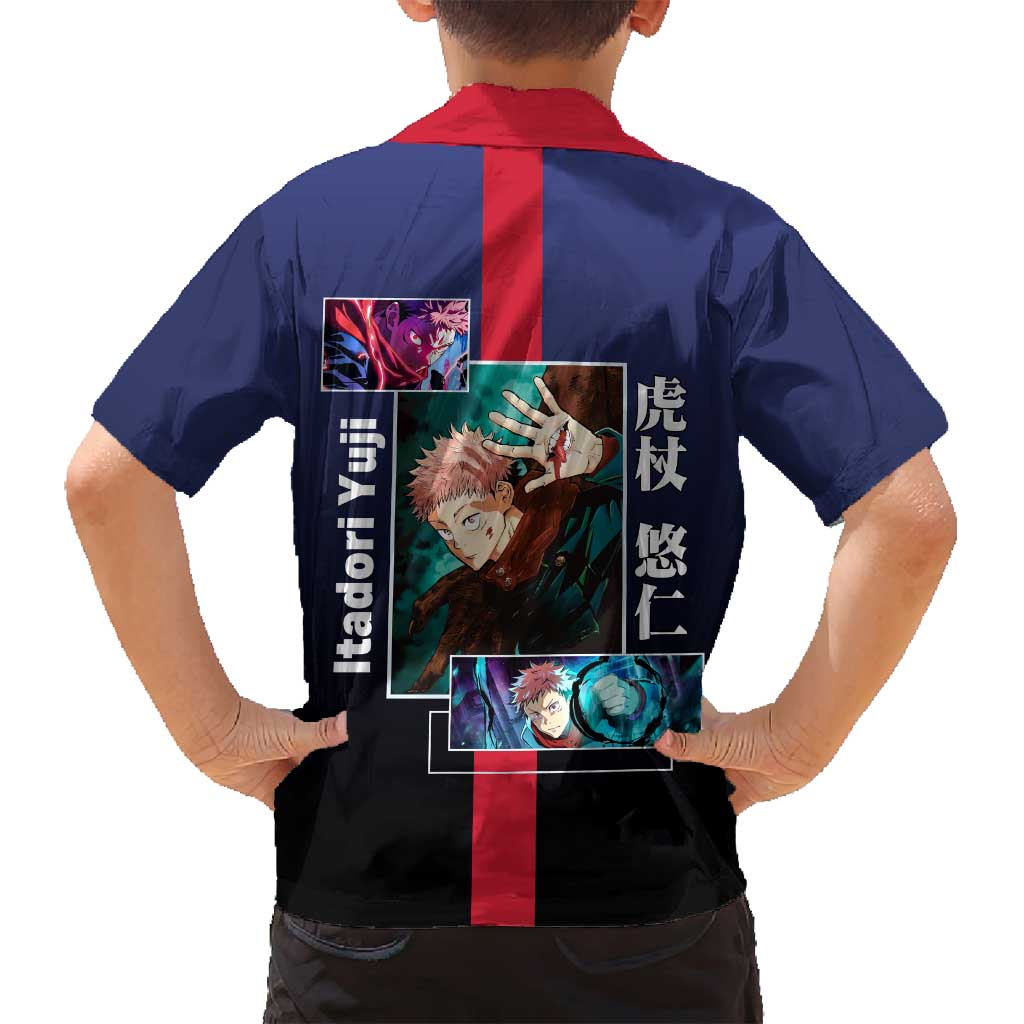 Yuji Itadori from Jujutsu Kaisen Family Matching Summer Maxi Dress and Hawaiian Shirt with Action Pose and Energetic Expressions Design - The Mazicc