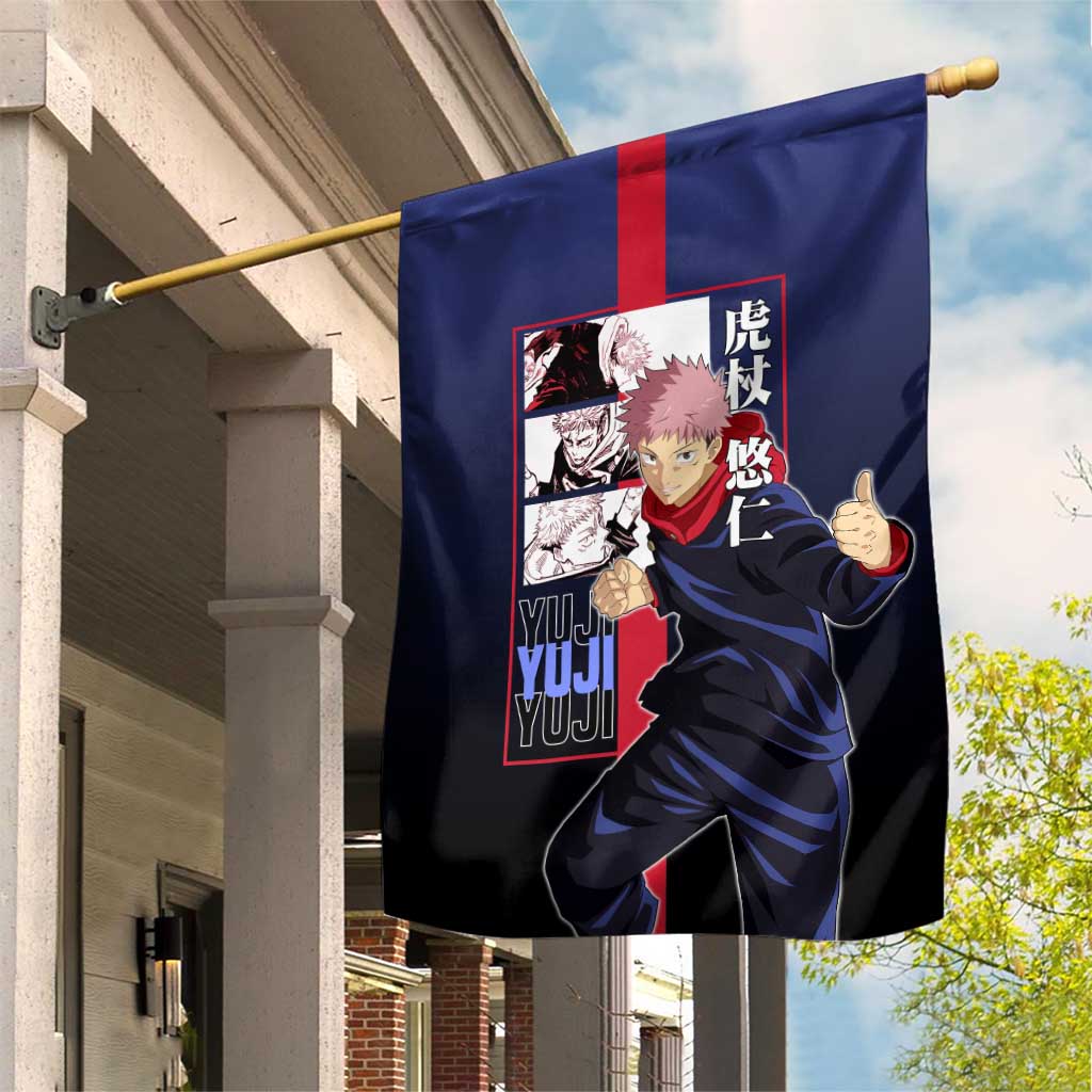 Yuji Itadori from Jujutsu Kaisen Garden Flag with Action Pose and Energetic Expressions Design - The Mazicc