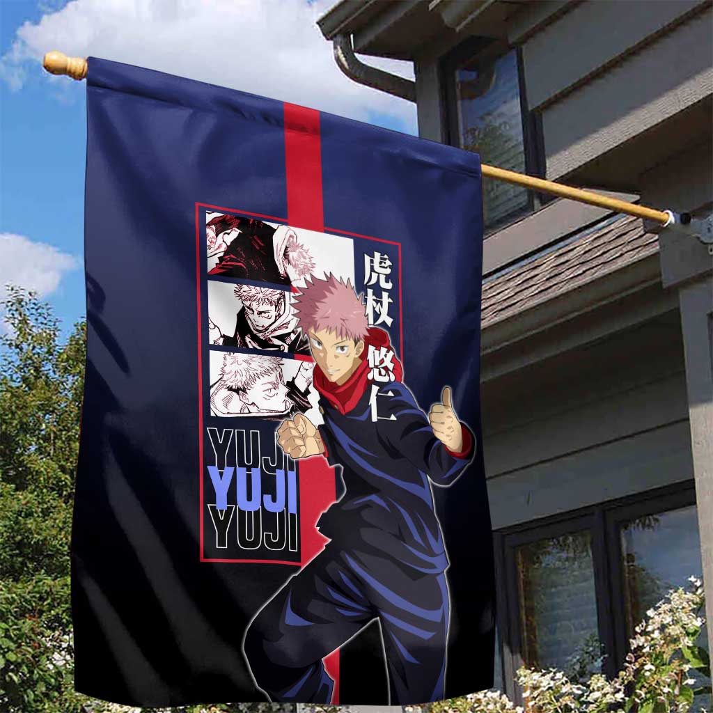 Yuji Itadori from Jujutsu Kaisen Garden Flag with Action Pose and Energetic Expressions Design - The Mazicc