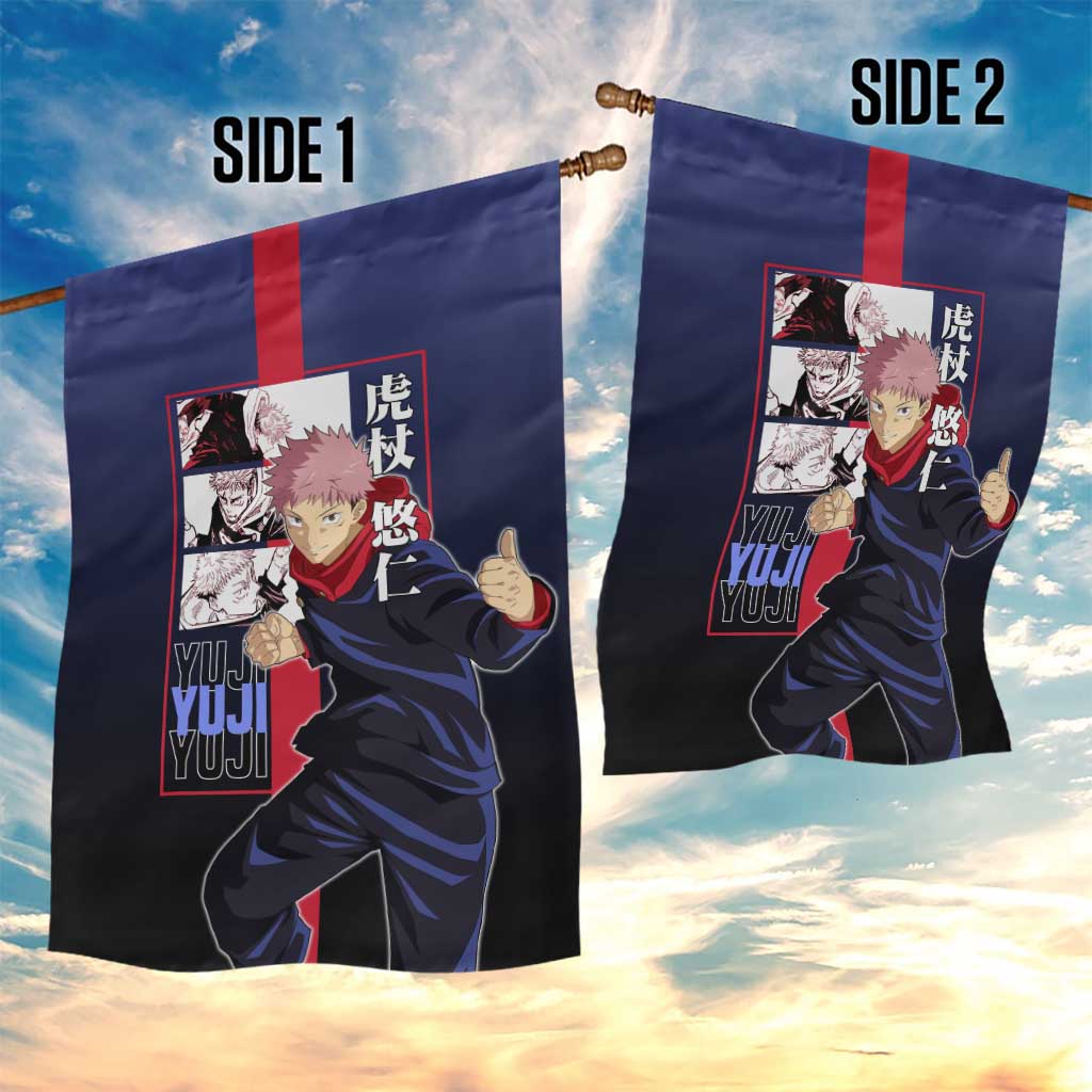 Yuji Itadori from Jujutsu Kaisen Garden Flag with Action Pose and Energetic Expressions Design - The Mazicc
