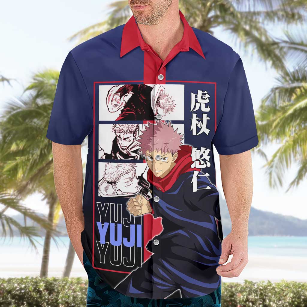 Yuji Itadori from Jujutsu Kaisen Hawaiian Shirt with Action Pose and Energetic Expressions Design - The Mazicc