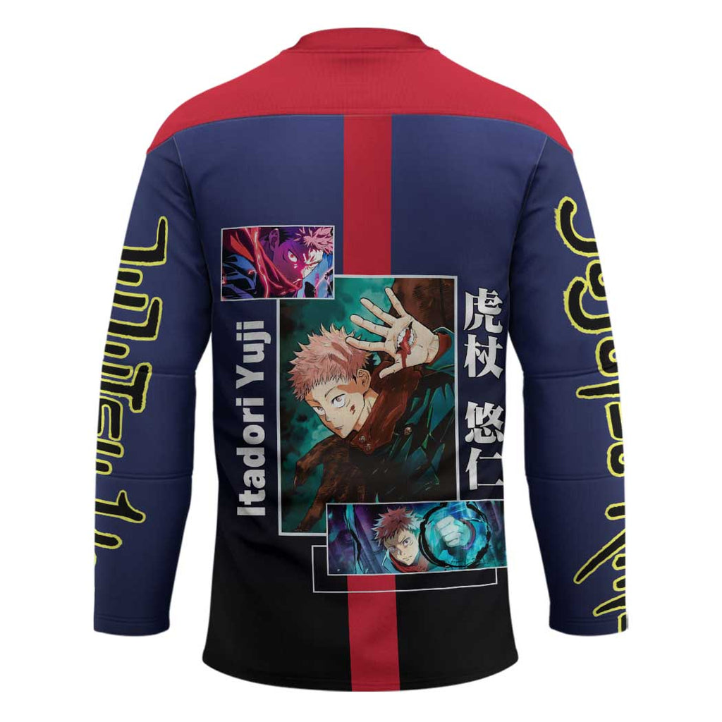 Yuji Itadori from Jujutsu Kaisen Hockey Jersey with Action Pose and Energetic Expressions Design - The Mazicc