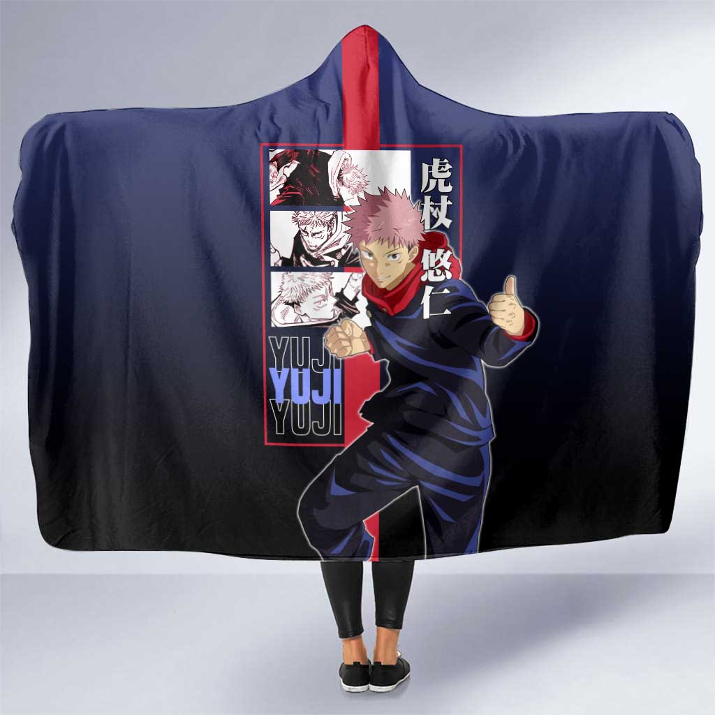 Yuji Itadori from Jujutsu Kaisen Hooded Blanket with Action Pose and Energetic Expressions Design - The Mazicc