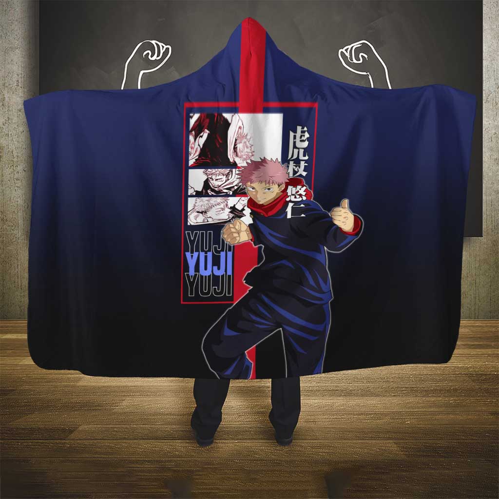 Yuji Itadori from Jujutsu Kaisen Hooded Blanket with Action Pose and Energetic Expressions Design - The Mazicc