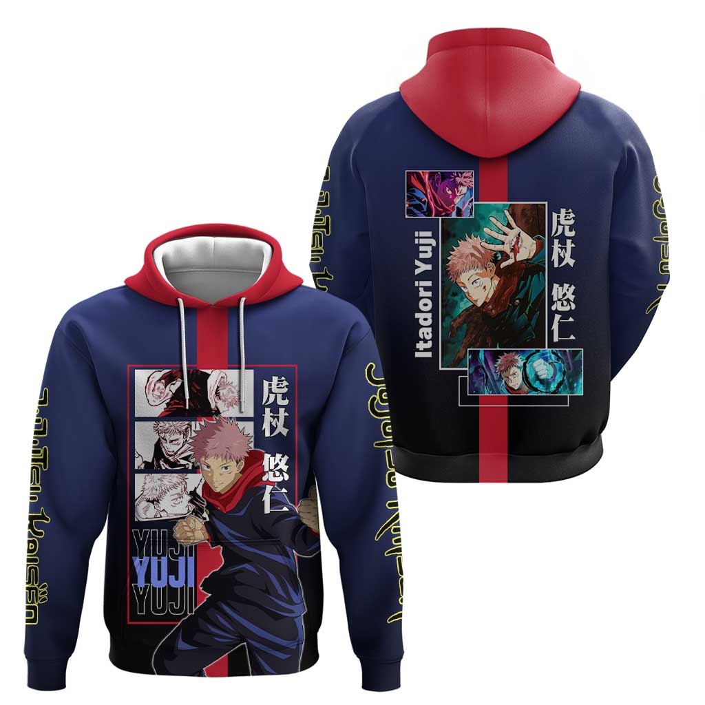 Yuji Itadori from Jujutsu Kaisen Hoodie with Action Pose and Energetic Expressions Design - The Mazicc