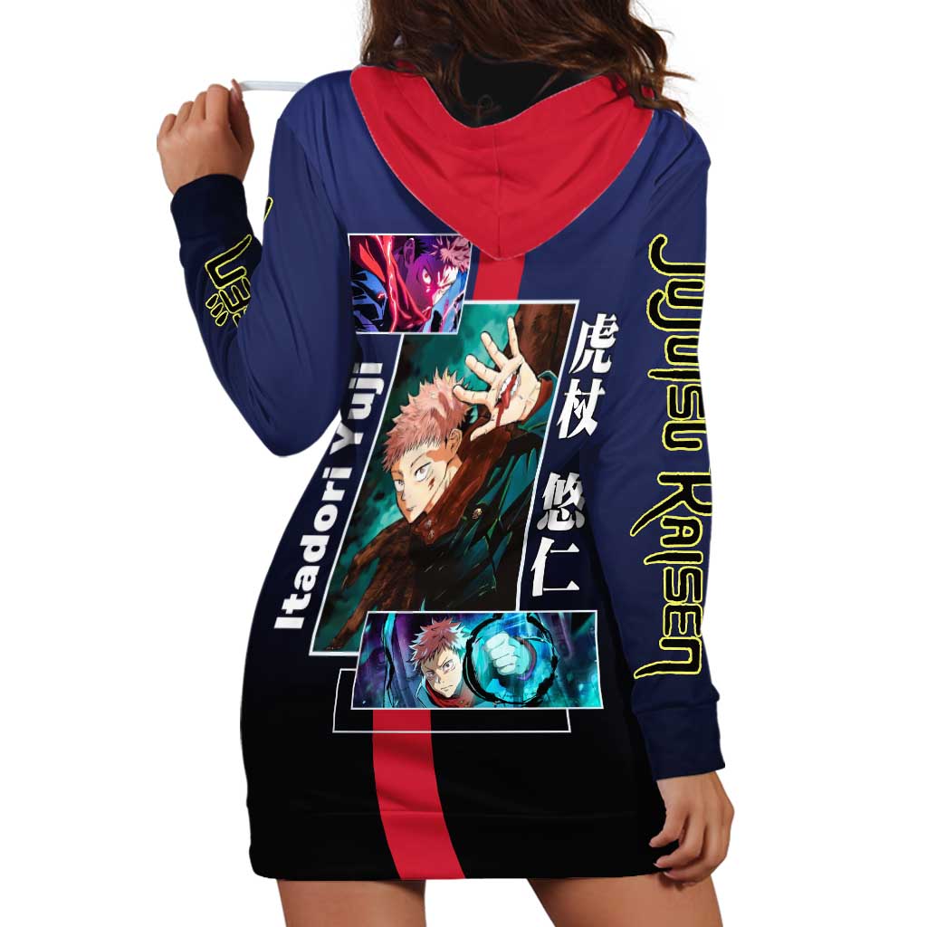 Yuji Itadori from Jujutsu Kaisen Hoodie Dress with Action Pose and Energetic Expressions Design - The Mazicc