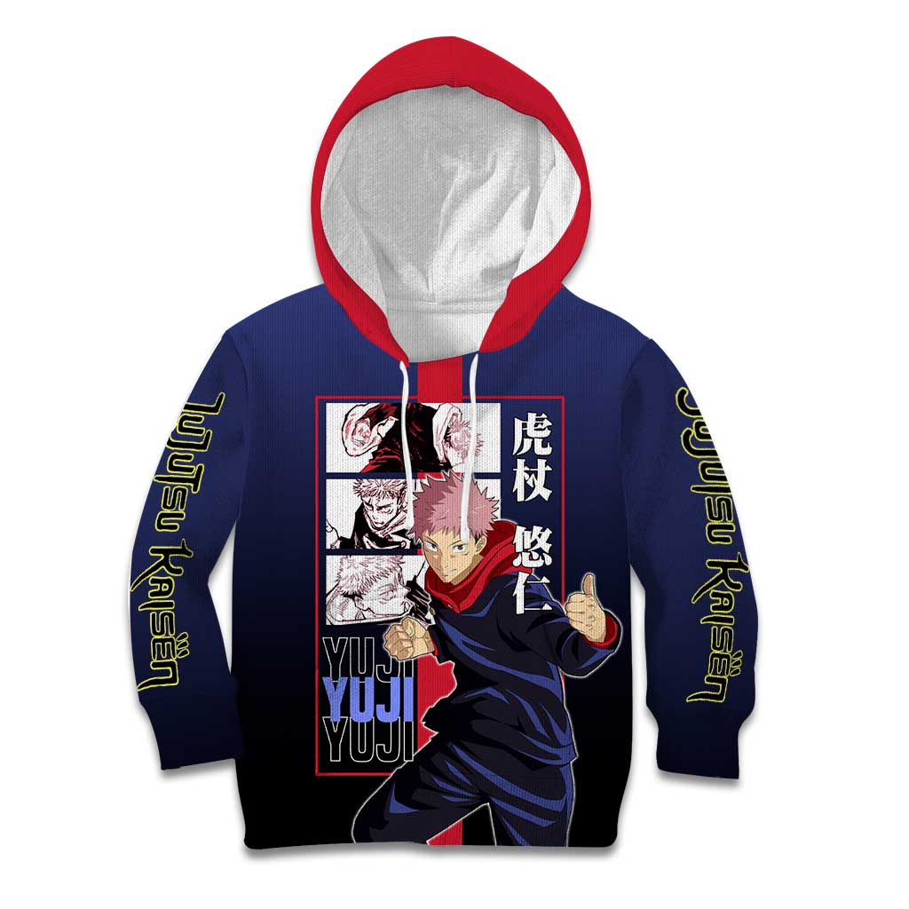 Yuji Itadori from Jujutsu Kaisen Kid Hoodie with Action Pose and Energetic Expressions Design - The Mazicc
