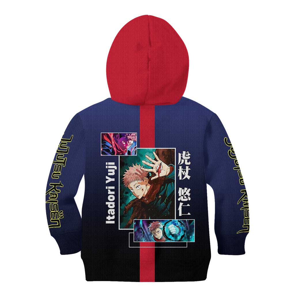 Yuji Itadori from Jujutsu Kaisen Kid Hoodie with Action Pose and Energetic Expressions Design - The Mazicc