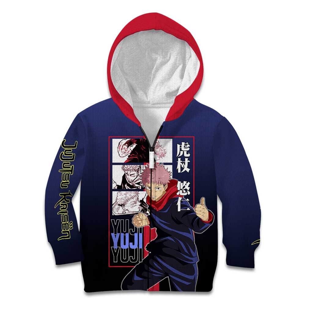 Yuji Itadori from Jujutsu Kaisen Kid Hoodie with Action Pose and Energetic Expressions Design - The Mazicc