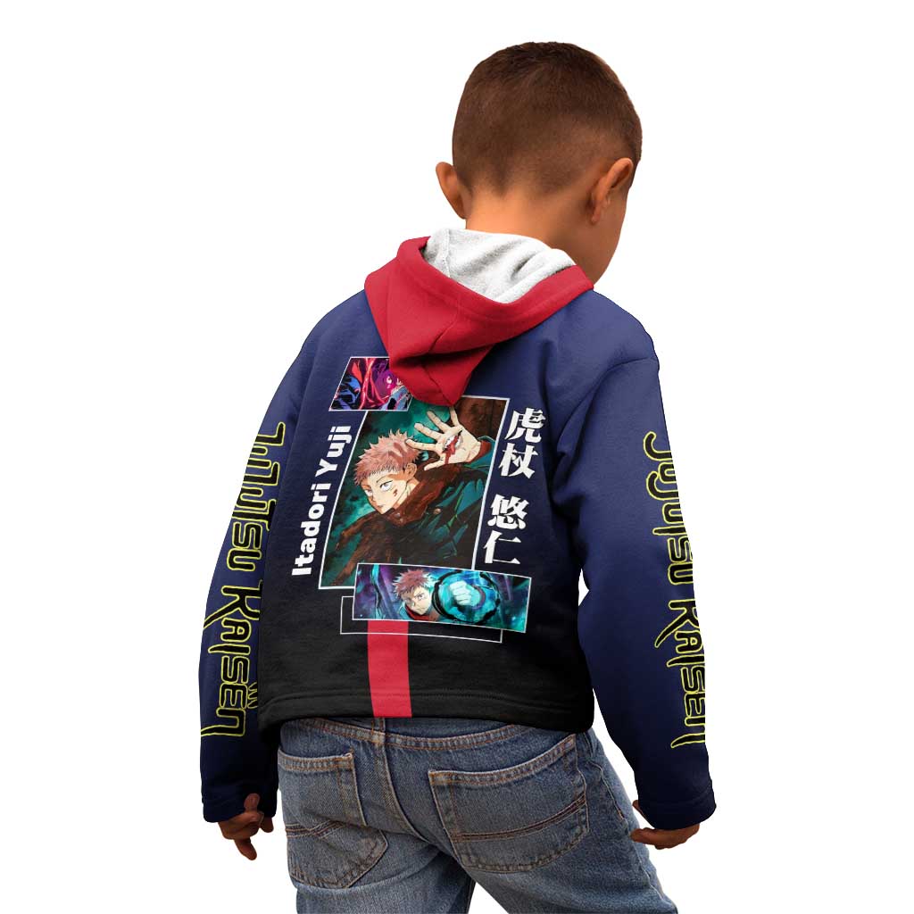 Yuji Itadori from Jujutsu Kaisen Kid Hoodie with Action Pose and Energetic Expressions Design - The Mazicc