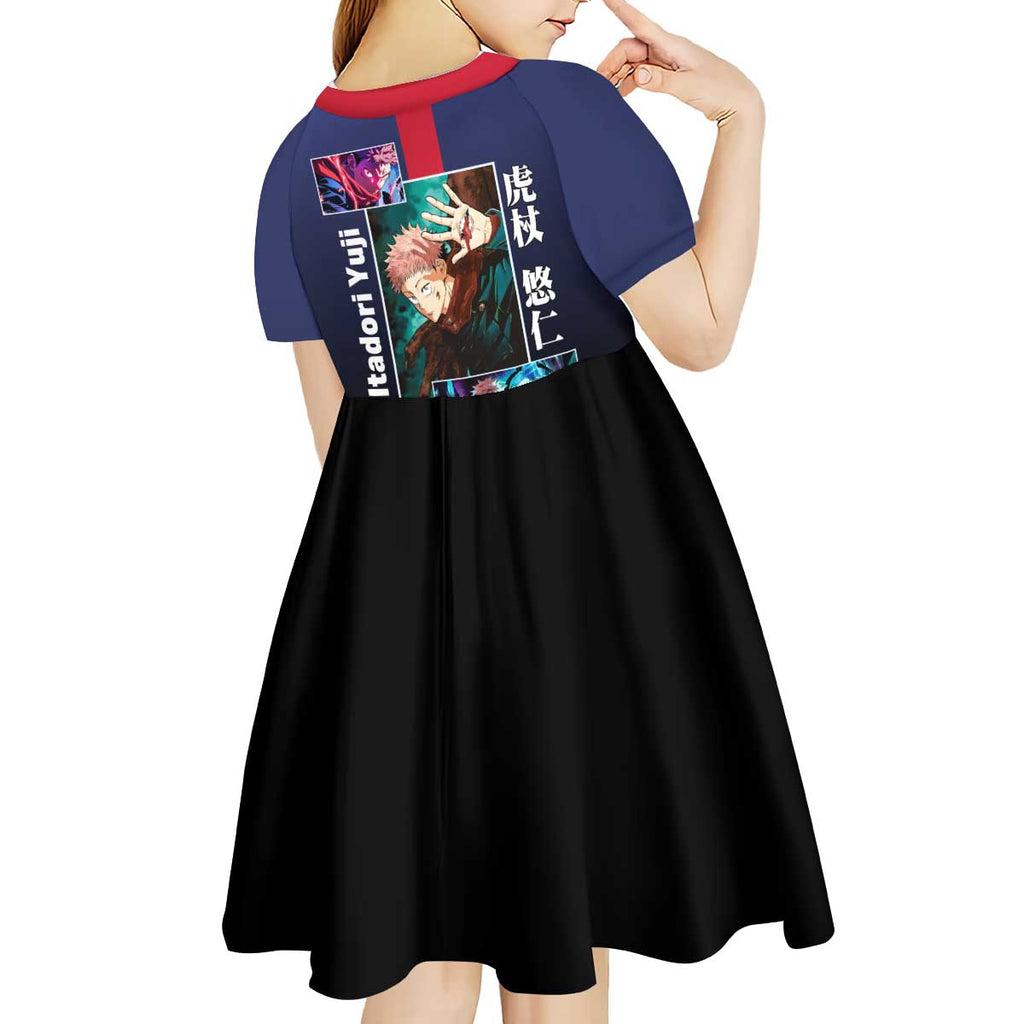 Yuji Itadori from Jujutsu Kaisen Kid Short Sleeve Dress with Action Pose and Energetic Expressions Design - The Mazicc