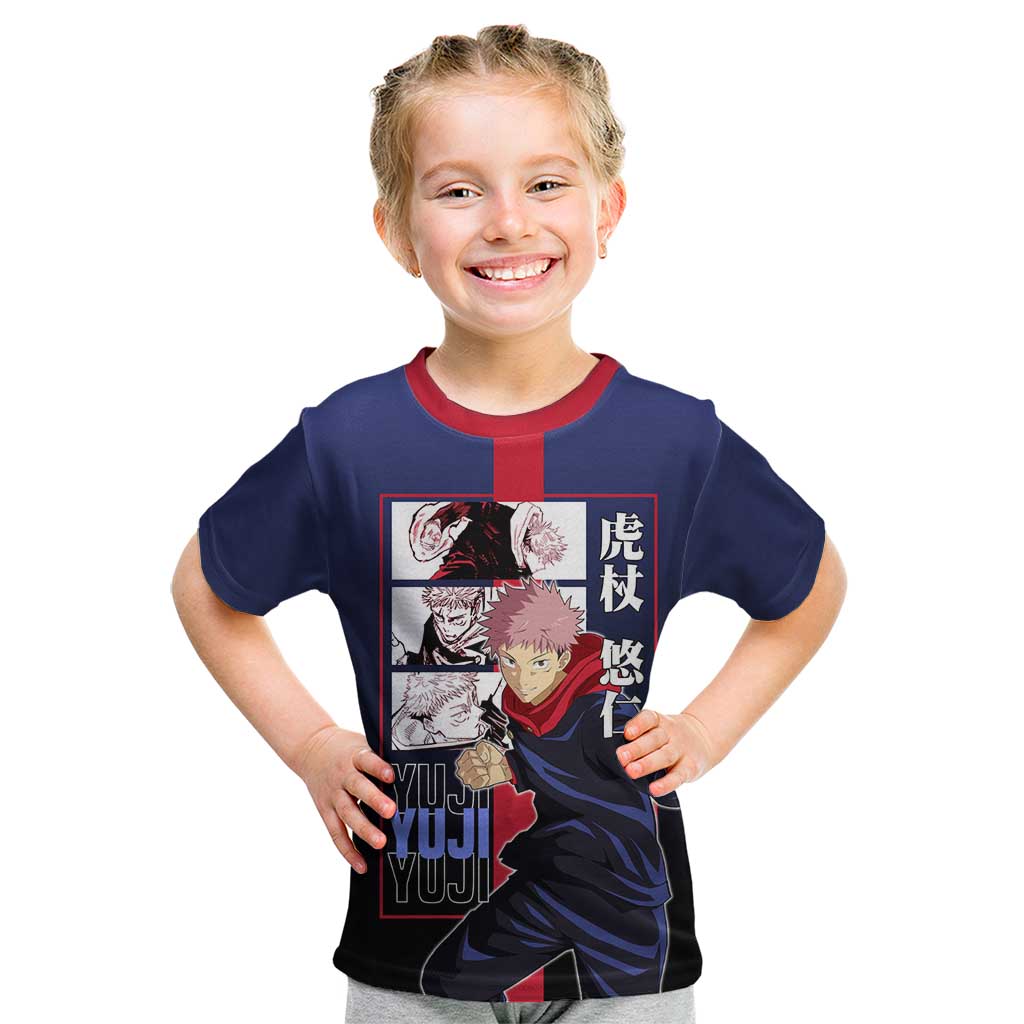 Yuji Itadori from Jujutsu Kaisen Kid T Shirt with Action Pose and Energetic Expressions Design - The Mazicc
