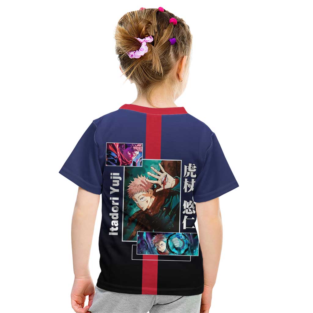 Yuji Itadori from Jujutsu Kaisen Kid T Shirt with Action Pose and Energetic Expressions Design - The Mazicc