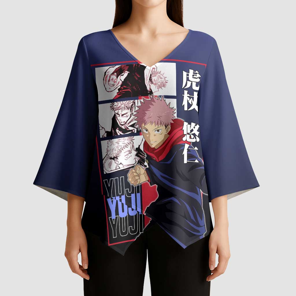 Yuji Itadori from Jujutsu Kaisen Kimono Sleeve Blouse with Action Pose and Energetic Expressions Design - The Mazicc