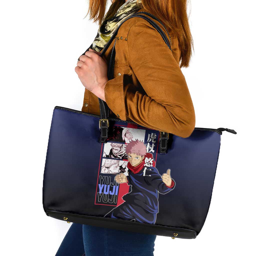 Yuji Itadori from Jujutsu Kaisen Leather Tote Bag with Action Pose and Energetic Expressions Design - The Mazicc