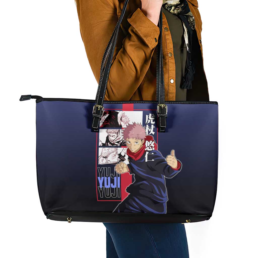 Yuji Itadori from Jujutsu Kaisen Leather Tote Bag with Action Pose and Energetic Expressions Design - The Mazicc