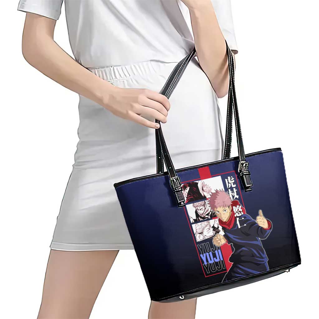 Yuji Itadori from Jujutsu Kaisen Leather Tote Bag with Action Pose and Energetic Expressions Design - The Mazicc