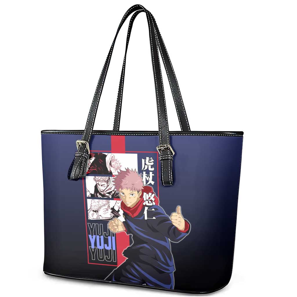 Yuji Itadori from Jujutsu Kaisen Leather Tote Bag with Action Pose and Energetic Expressions Design - The Mazicc